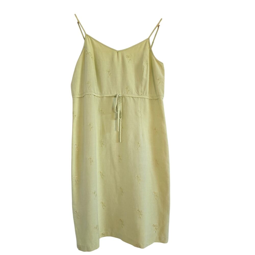 Tori Richard Y2K Babydoll Silk Palm Tree Embroidered Dress Light Green Size 10